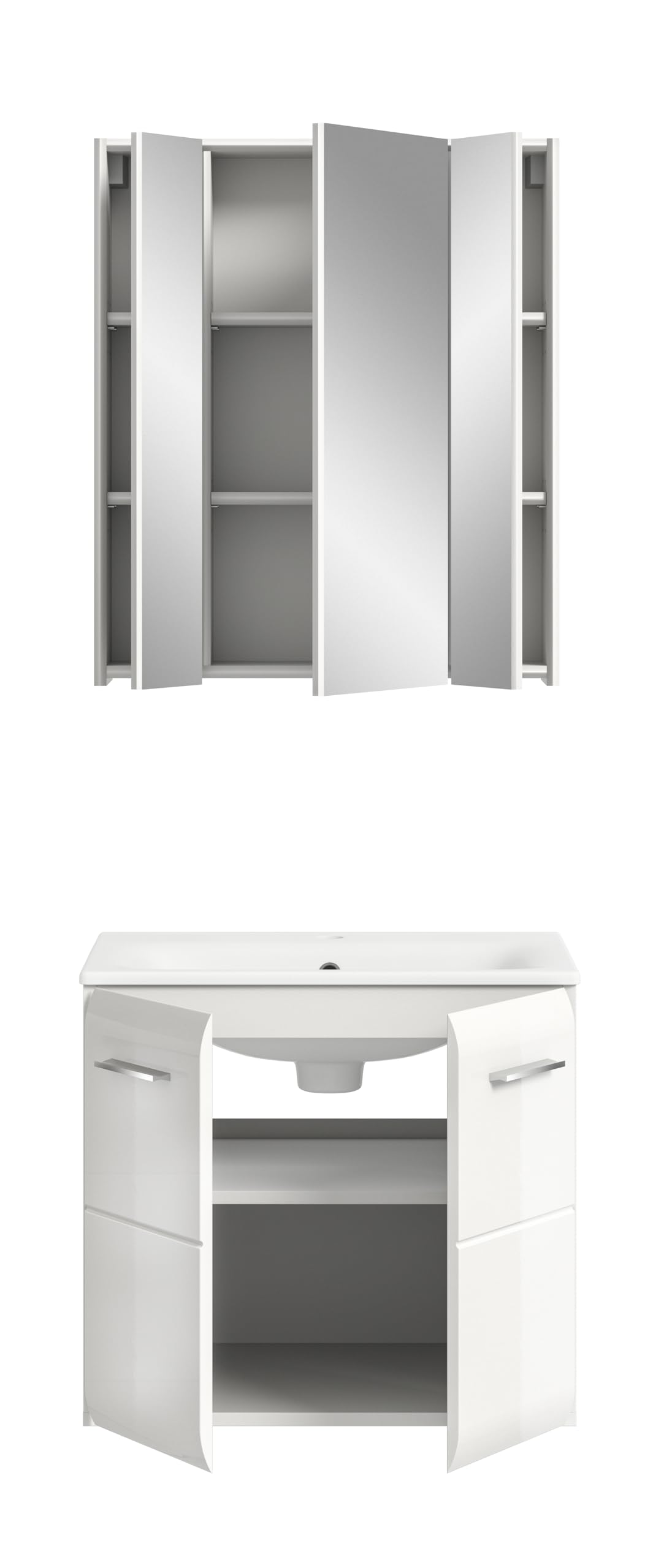 xonox.home – 2 TLG. Stilvolle Badmöbel-Kombination Ice 60x185x46 cm in Korpus weiß Nachbildung und Front weiß Hochglanz – modernes Set für Dein Bad – edel & leicht zu reinigen – Bild 3