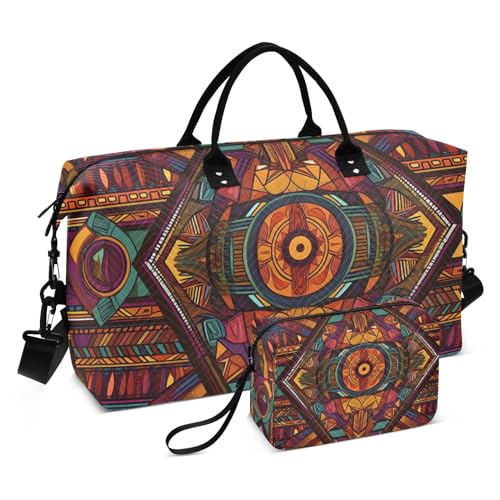 Large Travel Duffel Bag, Pattern Zetec Tribal Sports Tote Gym Bag, Shoulder Weekender Overnight Bag for Women Men, Carry On Luggage with Toiletry Bags