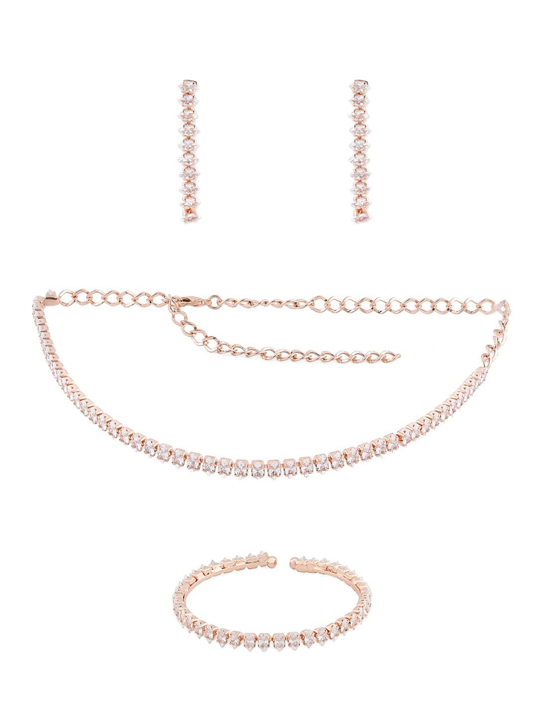 ZAVERI PEARLS Rose Gold Marquise Shaped Cubic Zirconia Necklace Earring Bracelet Set For Women-ZPFK18610 (B0DCSSBV4Q) Amazon Price History, Amazon Price Tracker