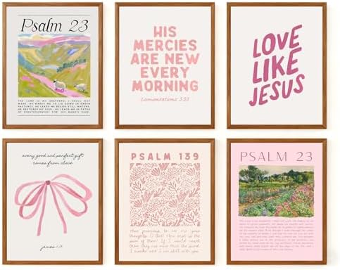 Amazon.com: Pink Christian Canvas Wall Art set of 6 Bible Verse Bow ...