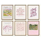 Pink Christian Canvas Wall Art set of 6 Bible Verse Bow Pictures Wall Decor Trendy Preppy Posters Prints Scripture Religious Jesus Painting Artwork for Girls Room Christian Housewarming Gift