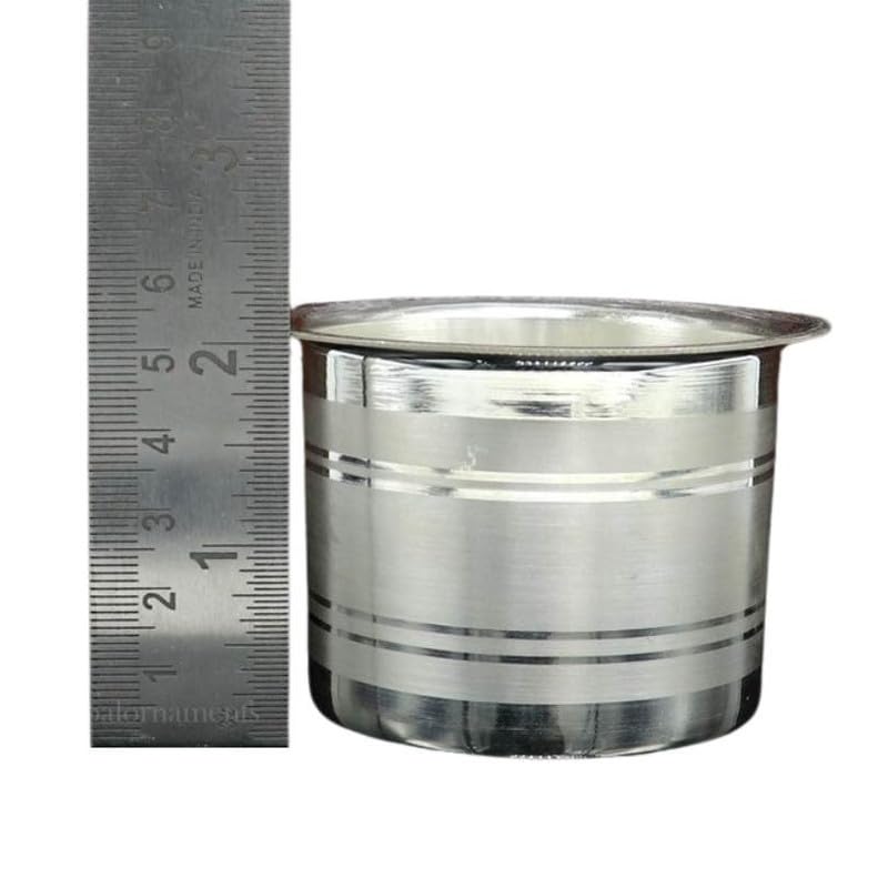 Image of Silver Plated Ghee Pot with Spoon | Pooja Ghee Container for Mandir | Charnamrit Kalash Set | Temple Bhog & Aarti Item | Religious Gift for Diwali, Wedding & Housewarming