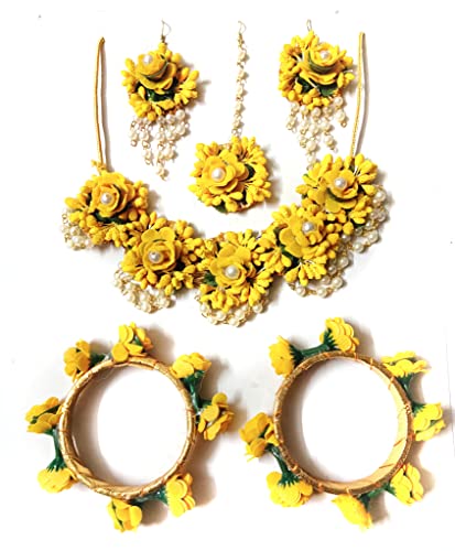 Ayan Collection Artificial Flower Jewellery Flower Jewellery Set for haldi | Mehndi | Baby Shower| Earrings, Mangtika.