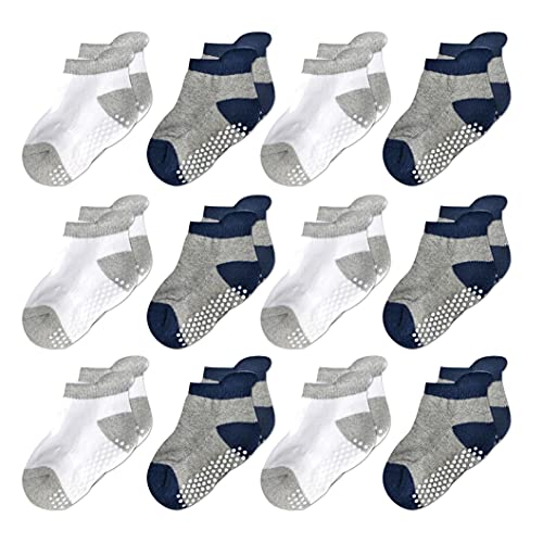 Image of EPEIUS Baby Socks Toddler Non-slip Socks Thick Cotton Ankle Socks with Grips Kids Boys Girls 6/12 Pack