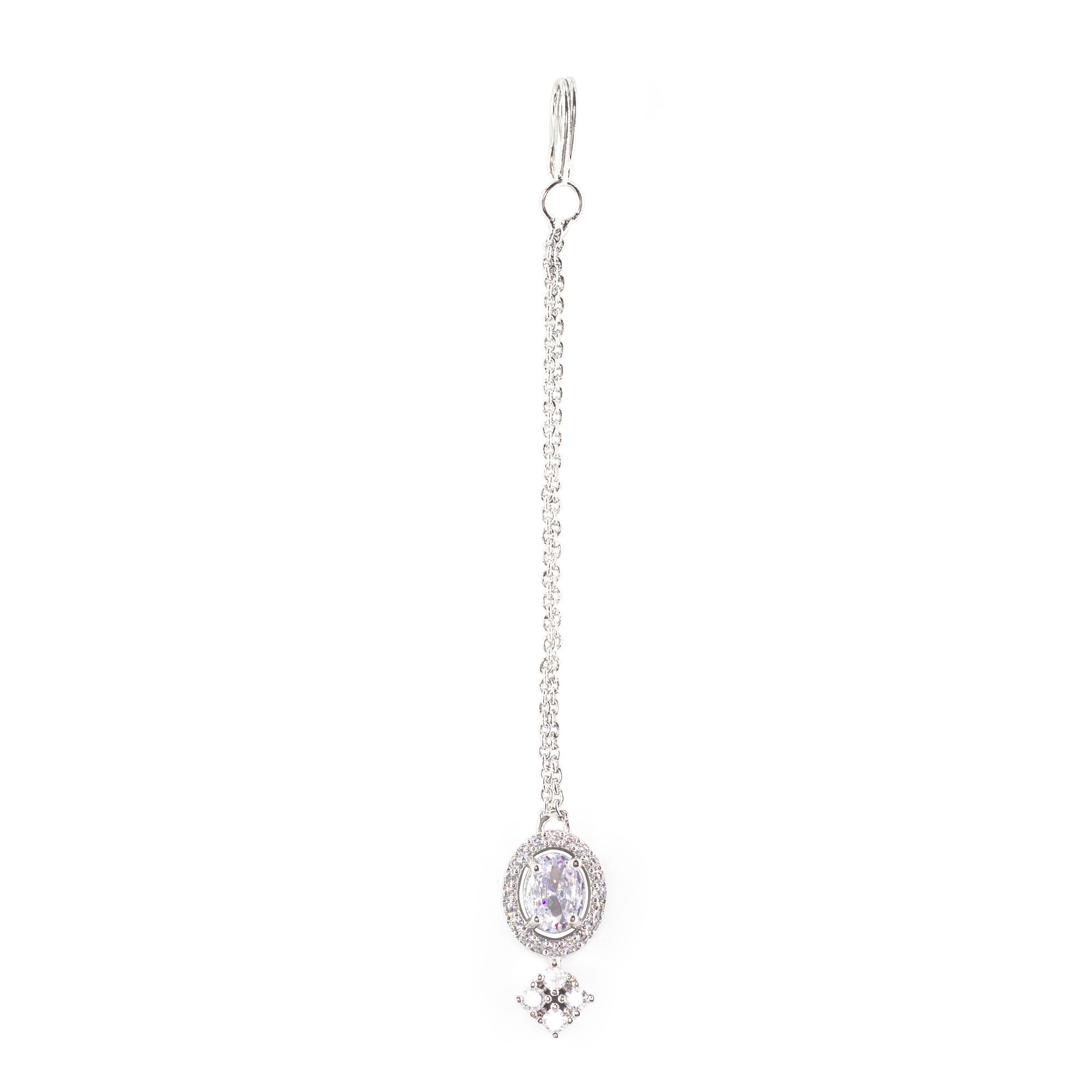 priviu Maang Tikka for Women Stylish Rhodium Plated White American Diamond Studded Teardrop Maang Tikka for Women and Girls-picture-25