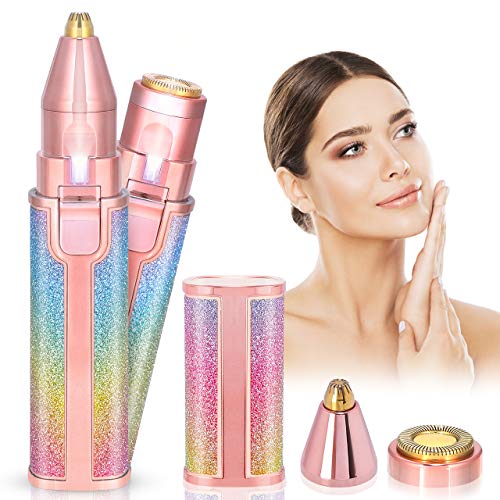 Depiladora Cejas Mujer, Aiemok 2 en 1 Depiladora Facial Cejas USB Recargable Portátil, Afeitadora Eléctrica Flawless con Luz LED para Cara Nariz Labio Brazos Bikini Zona