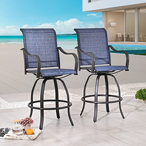 Image of LOKATSE HOME Bar Height Swivel Outdoor Chairs High Back Patio Stools with Arms Set of 2 for Lawn Backyard Garden Blue, Tesling