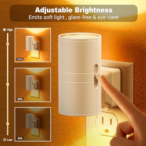 Image of Amber Night Lights Plug into Wall, Dimmable Night Light Plug in, Modern Night Lights Auto On /Off, Amber Night Light 2000K, 0-100LM Adjustable Brightness Nightlight for Hallway Bedroom, 2 Pack
