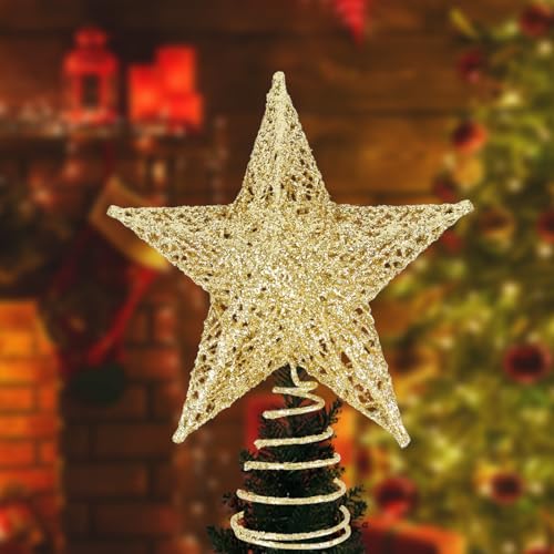 AUMAYCO Gold Christbaumspitze Stern, 20 x 24cm Glitzer Metall...