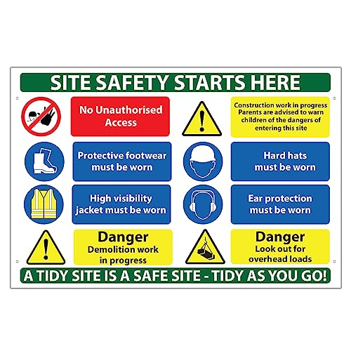 RDLCAR Construction Site Safety Signs Pack of 1 600mm x 400mm Durable Weatherproof Signage for Indoor and Outdoor Use Mandatory Safety Sign