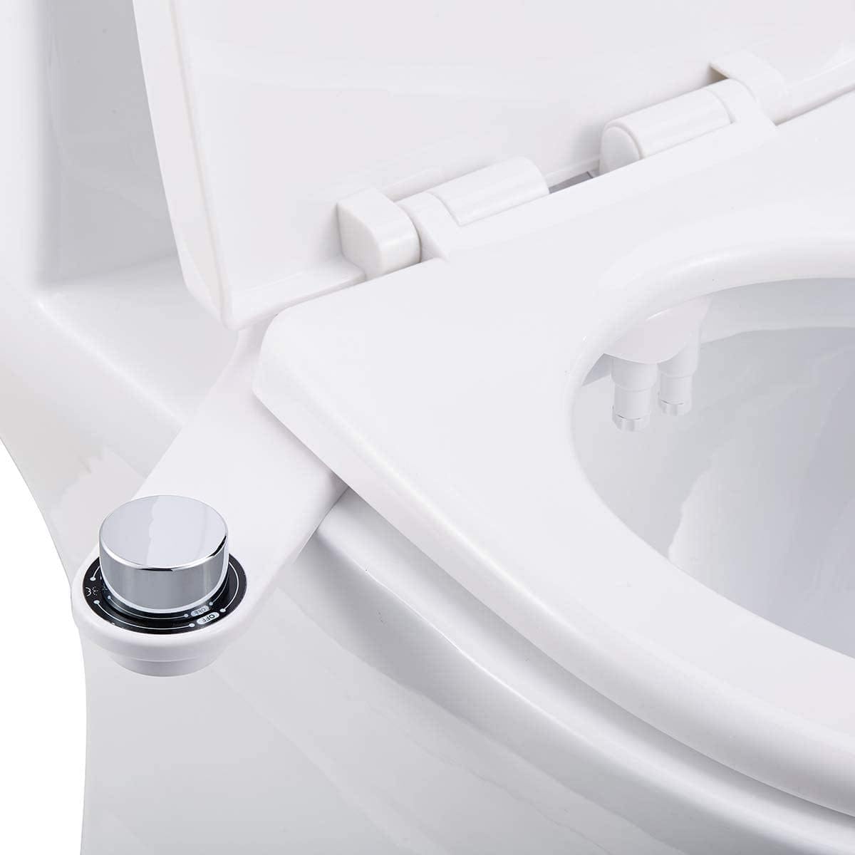 Chrome Handle Bidet Toilet Seat Attachment W/Adjustable Pressure Control, Retractable Self Cleaning Nozzles (Twist Knob 2 Nozzles)