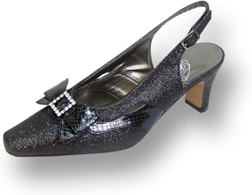 Floral Pearl (DP786) Women Wide Width Slingback Dress Pumps for Wedding, Prom, Dinner Black 11