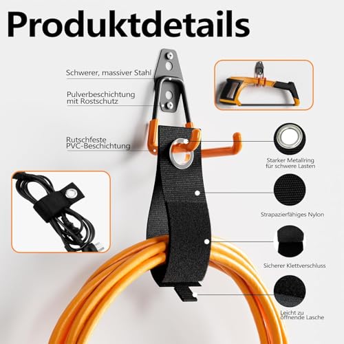 Kitmiido 12er Set Wandhaken für Garage | Schwerlast Doppelhaken | Platzsparende Aufbewahrung für Werkzeuge, Fahrräder, Sportausrüstung