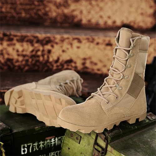 Men's Suede Leather High Top 8 Inch Lace Up Military Tactical Boots for Work Jungle Outdoor Lightweight Combat Motorcycle Booties Police Army Shoes3