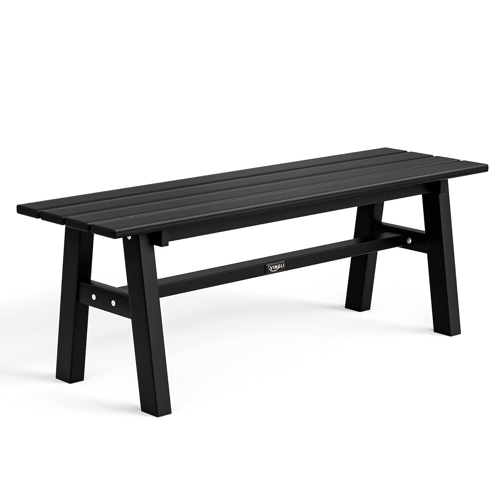 Bonnlo Banc de Jardin en Acier et HDPE, Banc Extérieur sans Dossier, Banquette de Jardin en Métal pour Patio, Terrasse, Balcon, Jardin, 118 x 36 x 42 cm (Noir)