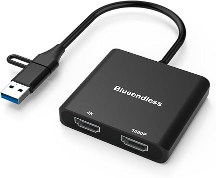 USB 3.0 to Dual HDMI Adapter, USB to 2 HDMI Multiple Monitor 4K 1080P 60HZ Full HD Audio Video Graphics Converter Cable Laptop Splitter Extended Display Dual Screens Desktop for Windows Mac OS