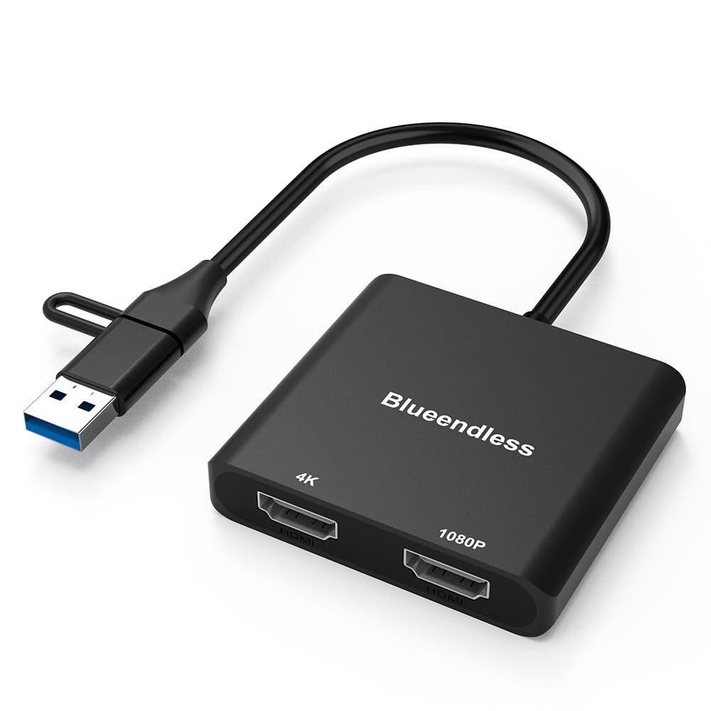 USB 3.0 to Dual HDMI Adapter USB to 2 HDMI Multiple Monitor 4K 1080P 60Hz Full HD Audio Video Graphics Converter Cable Laptop Splitter Extended Display Dual Screens Desktop for Windows Mac OS