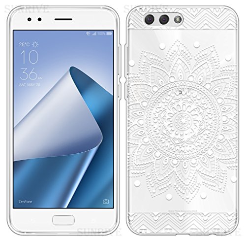 Sunrive Funda para ASUS Zenfone 4 ZE554KL 5,5 Pulgadas, Silicona Funda Slim Fit Gel Transparente Carcasa Case Bumper de Impactos y Anti-Arañazos Espalda Cover(TPU Flor Blanco) + 1 x Lápiz óptico
