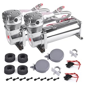 200PSI Heavy Duty Air Train Horn/Air Ride Suspension Compressor 12V 1/4NPT Pneumatic Suspension Compressor Silver for Car Horns 2PCS