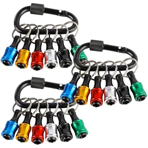Valkynos 18pcs Bit Holder with Carabiner Gadgets for Men - Drill Bit Holder Cool Gadgets, 1/4 Bit Holder Key Chain For Nut Driver, Screwdriver & Drill Bits - Quick Change Bit Holder Design Cover
