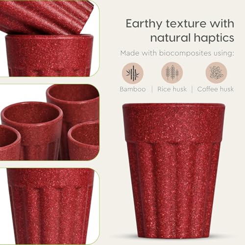 Image of Set of 6 Eco-Friendly Cutting Chai Cups | 100ml Reusable Coffee & Tea Cups | Rice Husk & Bamboo Fiber | Microwave & Dishwasher Safe | Hot & Cold Beverages (Coral Color)