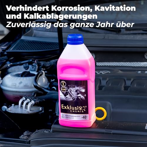 Exklusiv Chemie® G13 Kühlerfrostschutz bis -40° - 1000ml - 5 Jahre | Kühlflüssigkeit Auto | G13 Kühlmittel Auto | Gebrauchsfertig | Langlebiger Schutz