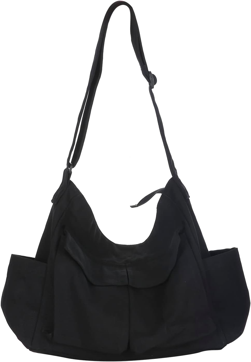 Canvas Messenger Bag Large Hobo Crossbody Bags, Women Men Crossbody Shoulder Bag with Multiple Pockets Canvas Messenger Bag, Large Capacity Art Leisure Bag Canvas Shoulder Tote Bag (Black)