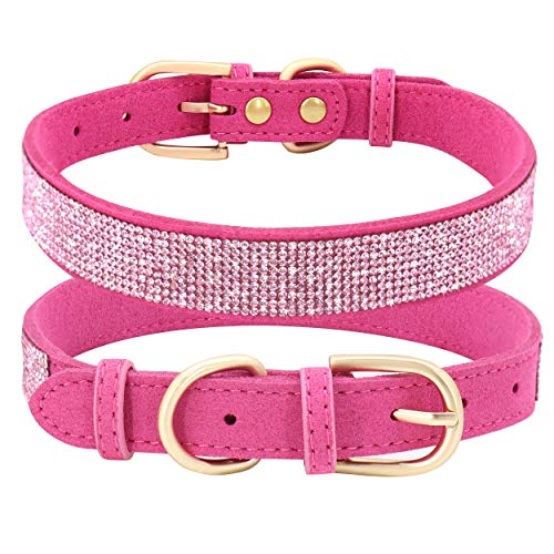 Beirui Strass Hundehalsband mit voll Bling Kristallen, weiches Wildlederhalsband für mittelgroße Hunde Haustiere, niedliches Halsband mit Nieten besetzte funkelnde Diamanten (Hot Pink, M) Cover