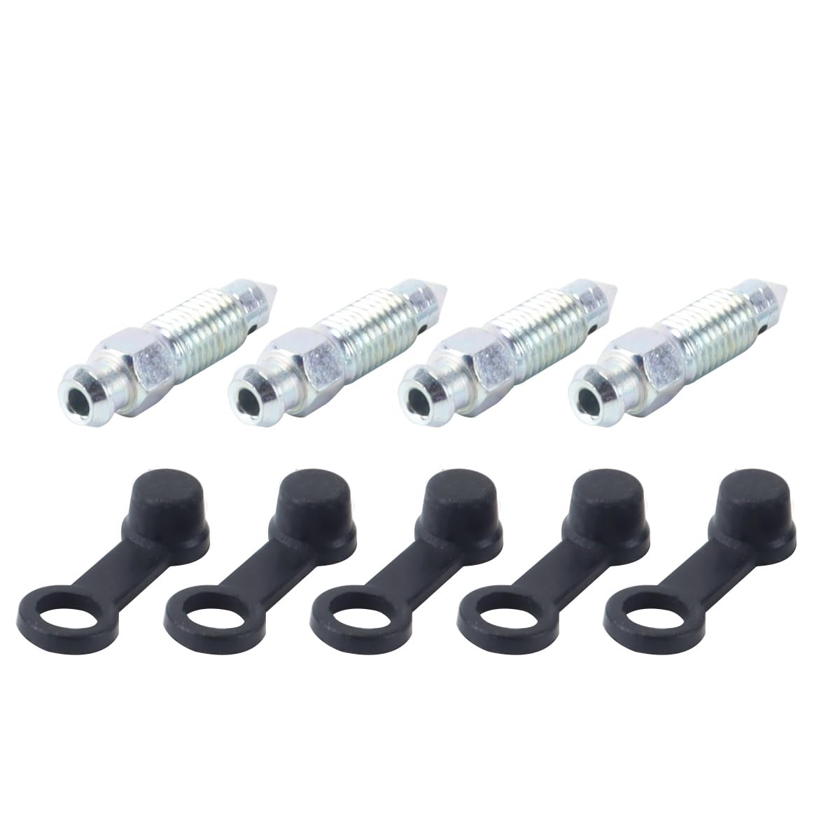 4 x śruba odpowietrzająca M8 x 1 mm z ocynkowaną metalową nasadką przeciwpyłową do zacisku hamulca tarczowego, układu wydechowego, motocykla, samochodu, pompy hamulcowej, akces