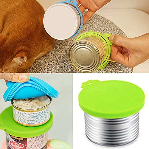 Pet Food Can Cover Silicone Can Lids For Dog And Cat Food, Pet Food Lids, Lids For Cans Of Pet Food, Universal Size One Fit 3 Standard Size Food Cans (Light Blue+Green) #TOP5