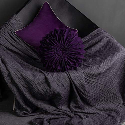 Jwh Dark Purple Flower Pillow Covers Decorative Velvet Throw Pillow 3D Sunflower Accent Pillow Cases Aesthetic Pillowcase Round Cushion For Couch Bed Living Room Farmhouse Decor Euro Shams 14 Inch #TOP7