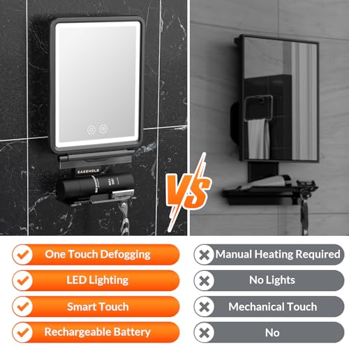 EASEHOLD Shower Mirror Fogless for Shaving, Heated LED Mirror with 3 Color Lights, Adjustable Anti Fog Razor Holder and Storage Tray, 5000mAh Rechargeable Light Up Mirror Bathroom for Men by EASEHOLD - Image 3