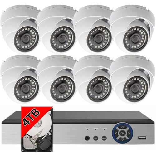 Evertech 8 Channel Security Surveillance System with 8 Wide Angle Lens Dome Cameras 2.8mm Fixed Lens High-Definition DVR 4TB Hard Drive Memory