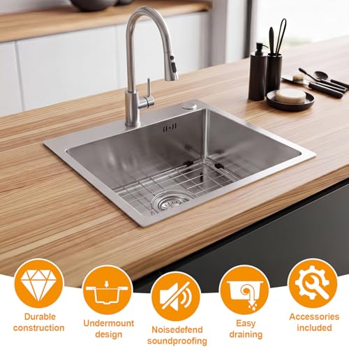 Image of Geetery 15 x 15 Inch Drop in Bar Sink, 9 inch Deep Single Bowl 304 Stainless Steel Top Mount Small Kitchen Sink Set with Grid Drain Strainer P-trap Drain Kit for Outdoor Rv Bar Coffee Laundry