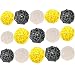 ALLHEARTDESIRES 15PCS Mixed Gray Yellow White Wicker Rattan Ball Wedding Christening Baby Shower Nursery Mobiles Decoration