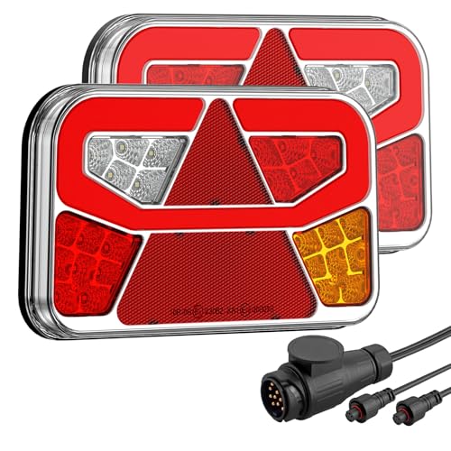 YGiTK Feux Arrière de Remorques LED 13 broches 12/30V Kit de Feu Arrière pour Remorque 2PCS Feu de Remorque Feux Arrière avec 6 Fonctions et 5M Câbles