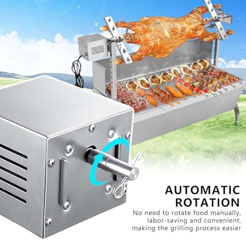 Stainless Steel BBQ Rotisserie Motor for Outdoor Grilling, T-Type Drive Rod for Pig, Goat, and Chicken, Heavy Duty 140-160kg Capacity, Ideal for Camping and Barbecue Events