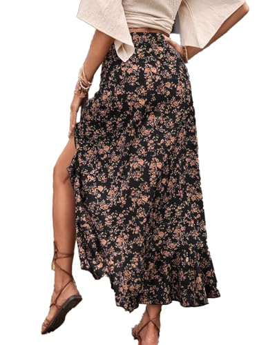 Women's Chiffon Long Skirt Elastic High Waist Floral Print Beach Vacation2