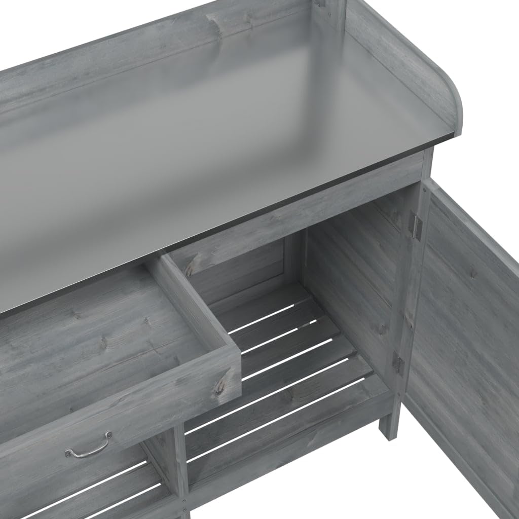 vidaXL Pflanztisch mit Schrank Grau 110,5x45x124,5 cm Massivholz Tanne