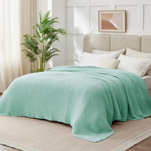 100% Cotton Muslin Blanket Queen 90" x 90", Breathable and Lightweight Cotton Throw Blankets for Bed, Soft Cooling Summer Gauze Blanket for Adults All Season, Mint