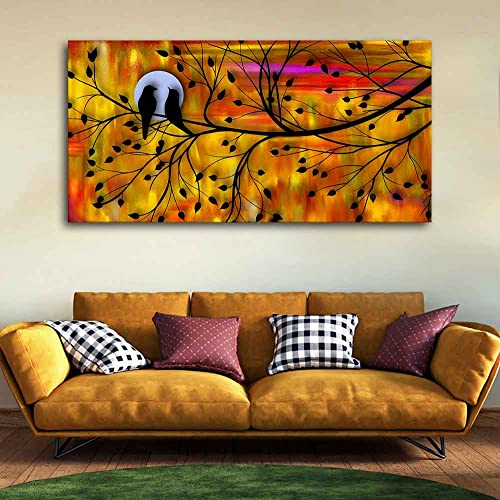 Image of VIBECRAFTS Canvas Paintings for Living Room Drawing Room Bird Couple On Tree Canvas Wall Painting Fitted With Wooden Frame For Home | Office | Living Room | Gift (PTVCH 2474)