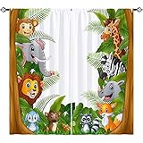 YUANZU Animal Curtains Rod Pocket Kids Boys Girls Forest Giraffe Lion Elephant Monkey Zebra Rhinoceros Jungle Zoo Print Pattern Window Drapes for Nursery Baby Bedroom Playroom W42 x L63 Inch 2 Panels