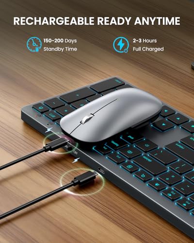 Image of SABLUTE Bluetooth Keyboard and Mouse for Mac - 7-Color Backlit, Multi-Device, Rechargeable, KMA1pro Full-Size Wireless Keyboard Mouse Combo with Quiet Scissor-Switch Keys for Mac (Space Gray)