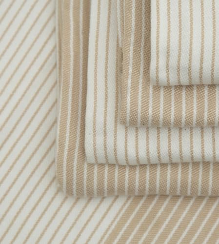 Image of Premium Kitchen Towels 100% Cotton 20 inchx28 inch 6-Pack - Tan | Large 238 GSM yarn dyed flat woven 100% cotton kitchen towel set for lightweight absorbent everyday drying