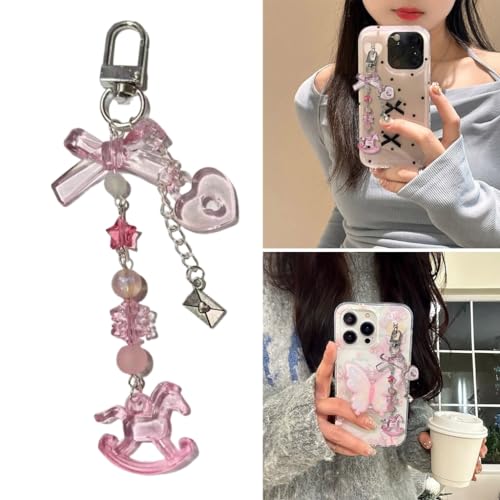 Sxett Stylish Keychain Bowknot Phone Pendant Fashionable Keyring Four Leaf Clovers Phone Charm Elegant Accessory for Women