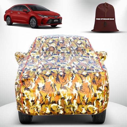 Image of Walser Waterproof Car Cover for Toyota Corolla Altis | All-Weather Full Car Body Protection | with Mirror & Antenna Pocket | Dustproof, Windproof & Anti-Scratch Lining, Camouflage