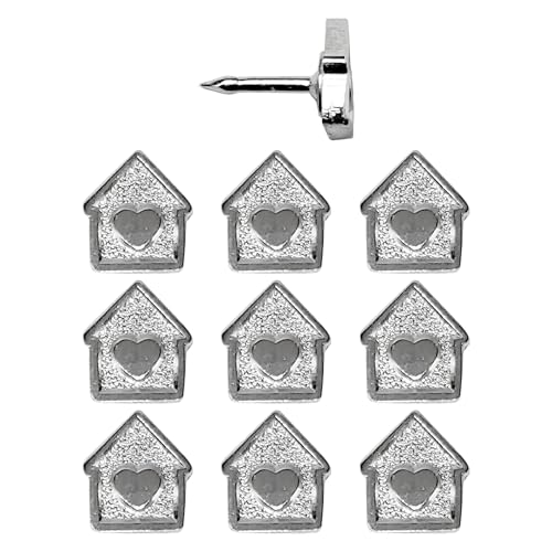 Image of Mini House Push Pins - Silver House Pins - for Cork Board, Maps, or Lapel Pin Use - Designed in USA - Set of 10
