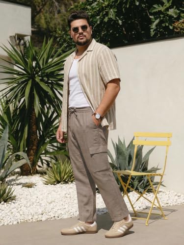 Image of Urbano Plus Men's Straight Fit Linen Cargo Pants with 6 Pockets