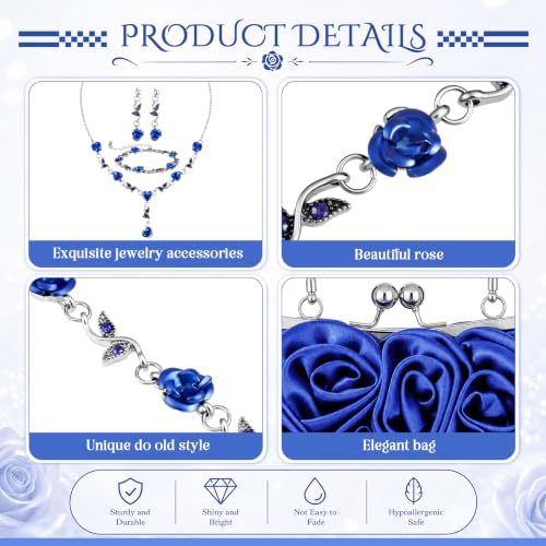 Image of Hicarer 5 Pcs Women Rose Clutch Purse Rose Jewelry Accessories Set