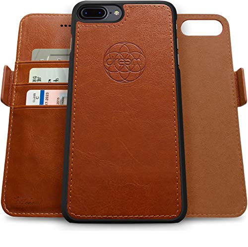 Image of dreem Fibonacci 2-in-1 Wallet Case for Apple iPhone 8 Plus & 7 Plus - Luxury Vegan Leather, Magnetic Detachable Shockproof Phone Case, RFID Card Protection, 2-Way Flip Stand - Caramel